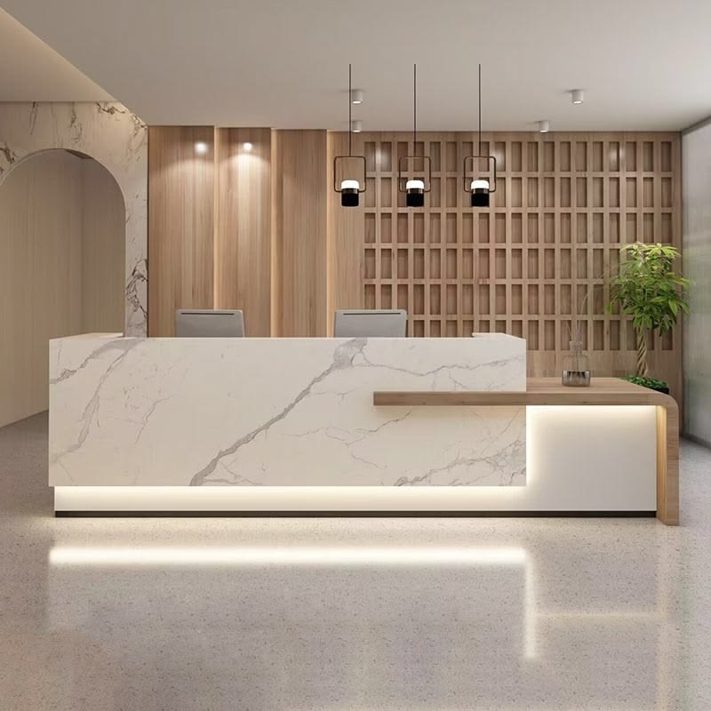 Corporate Reception Lobby with Backlit 3D Brand Logo Feature Wall #6
